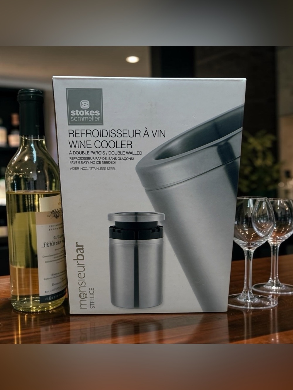 Stokes Sommelier, Stainless Steel Wine Cooler Double Wall Rapid Ice Chiller